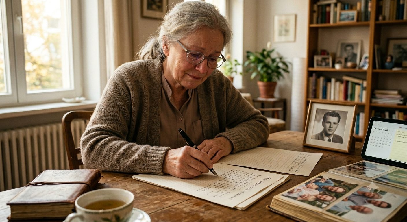 Eine Frau schreibt einen persönlichen Brief an ihre Liebsten